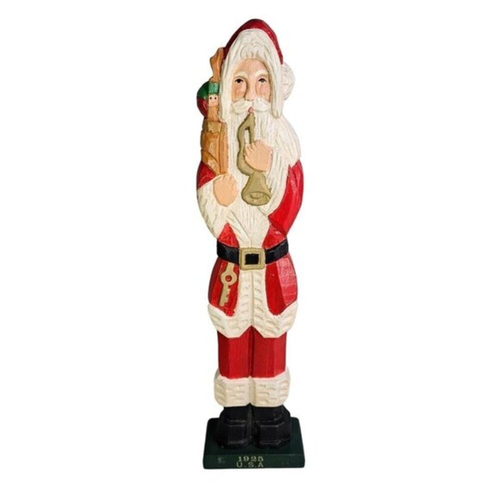 Carved Wood Santa Claus Tall Folkart Xmas USA Handpainted Mercuries 1994 Vtg REA